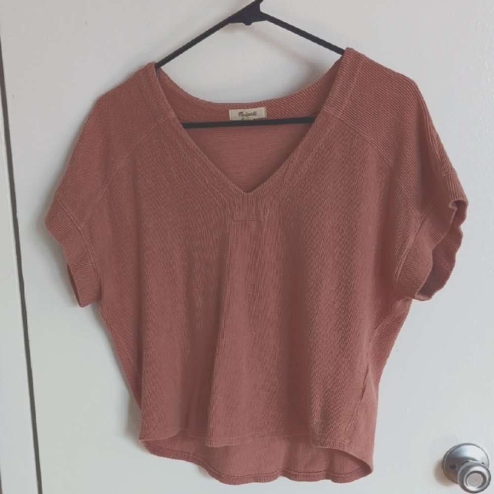 Madewell Ottoman Jacquard V-Neck Boxy Top Rose Pink